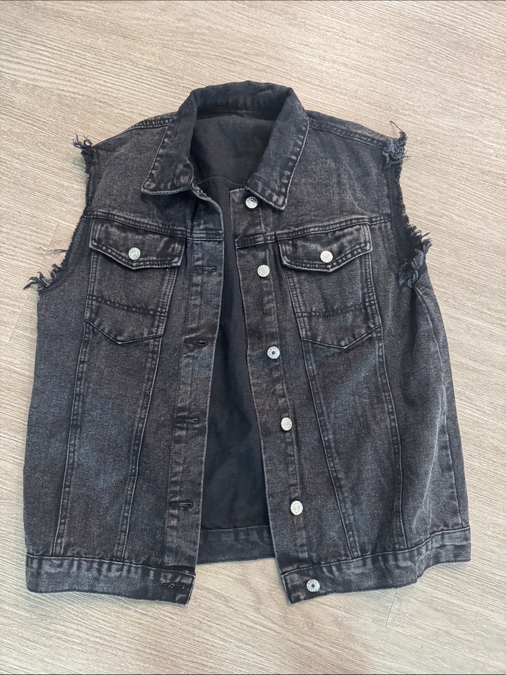 Black Distressed Sleeveless Denim Vest